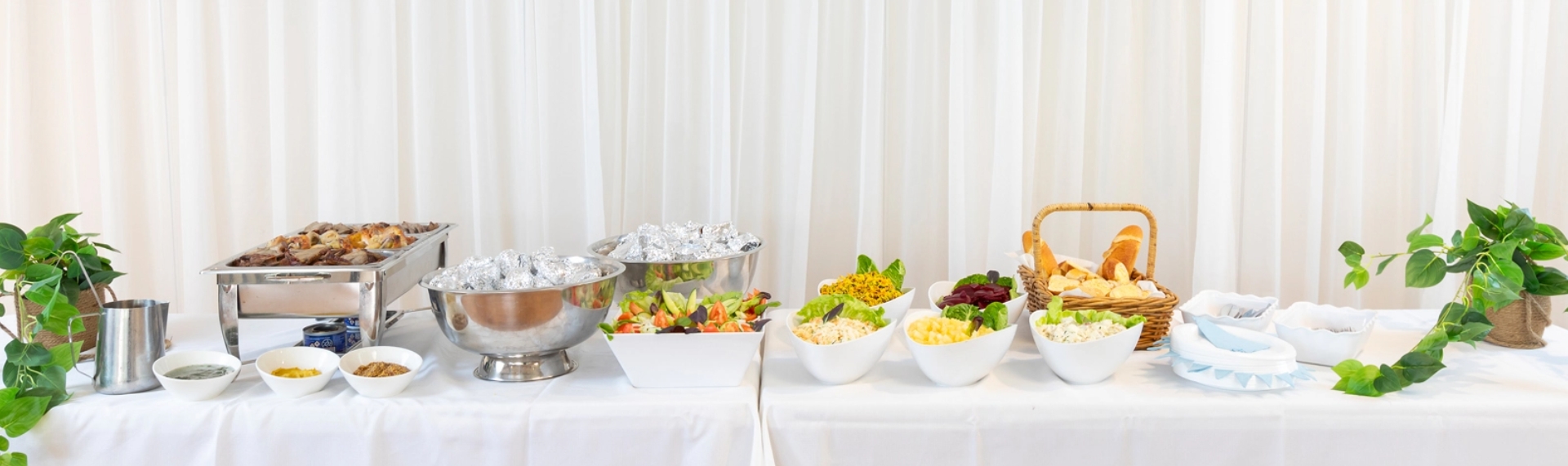A catering spread set up for a memorial gathering