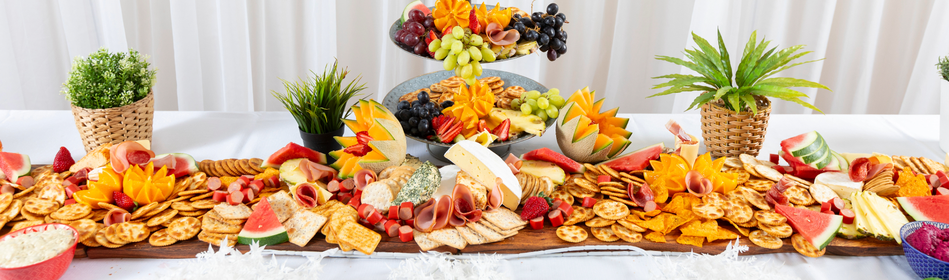 A catering spread set up for a corporate event